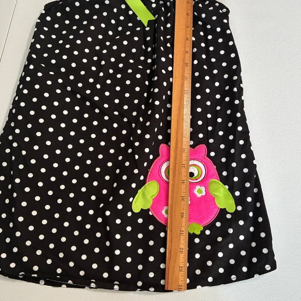 Rare Editions‎ Polka Dot Dress Girls 6 Black Pink Owl Applique Neon Whimsical